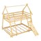 Twin Over Queen Bunk Bed Wooden Kids Bed with Climbing Nets and Ramp-Natural